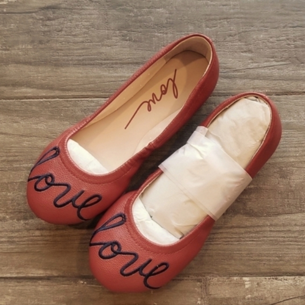 Kids Red Love Flats NWOT